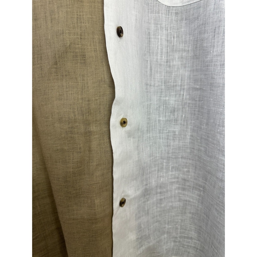 Paul Fredrick Linen Colorblock Short Sleeve Button Shirt Large Coastal Resort - Picture 6 of 10
